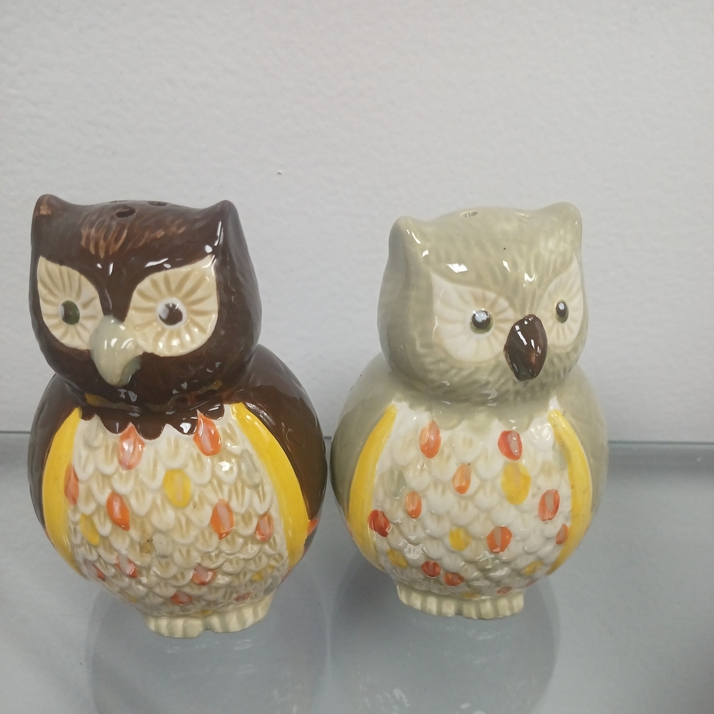 Owl Ceramic Salt and Pepper Shakers - Brown and Cream